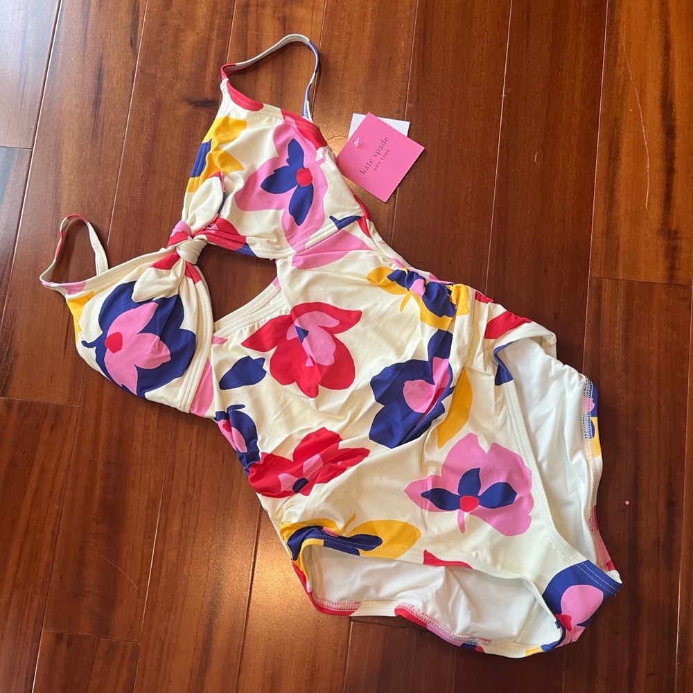 New NWT Kate Spade New York Ivory Floral Swimsuit One-Piece Swim Size Small - Picture 1 of 5